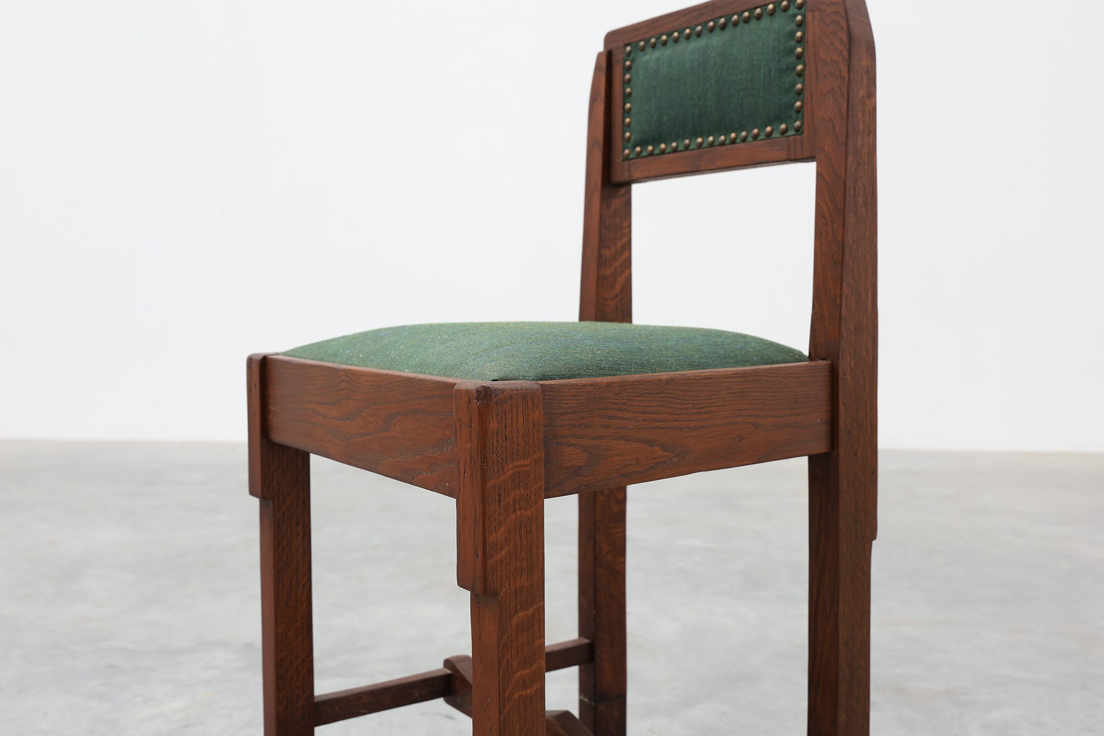 Belgian Art Deco oak side chair with  green upholstery, modernist 1920sthumbnail